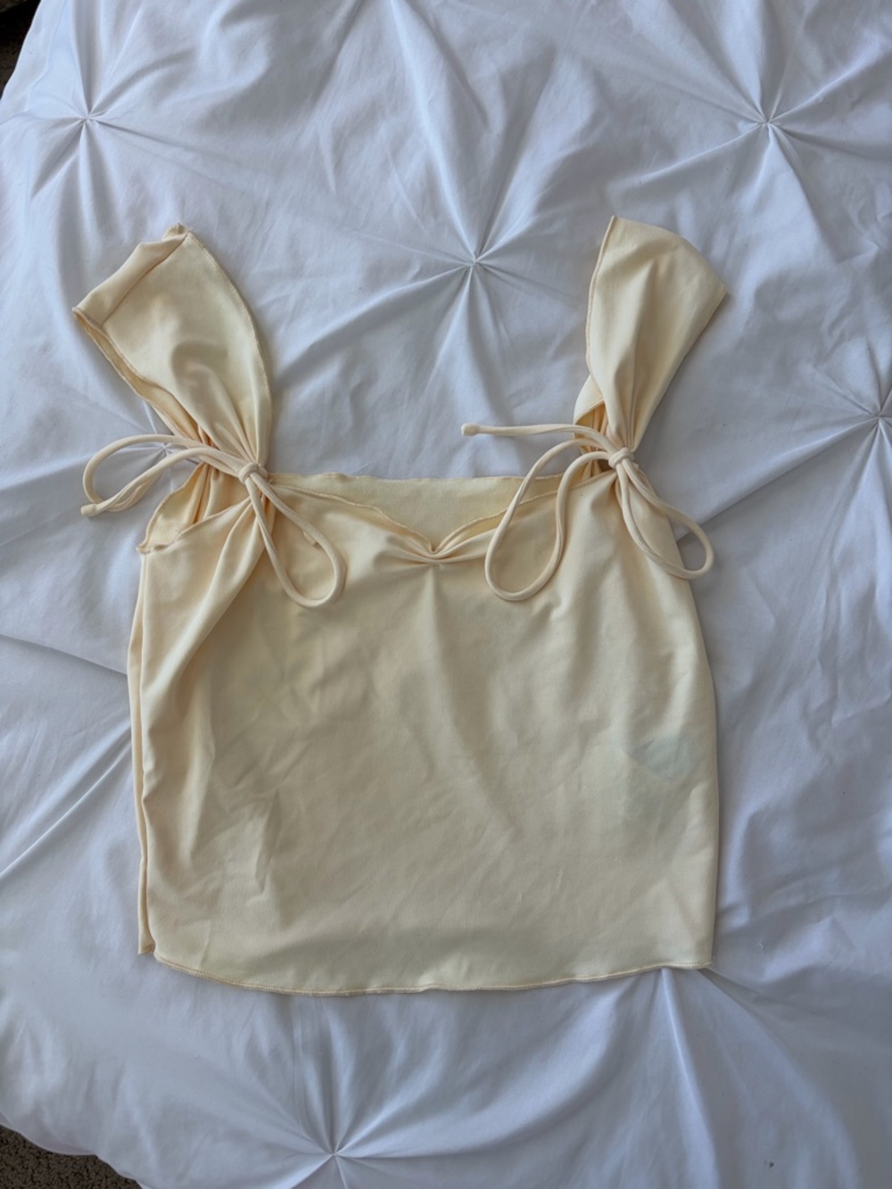 SHEIN Pale Yellow Tie-Shoulder Crop Tank